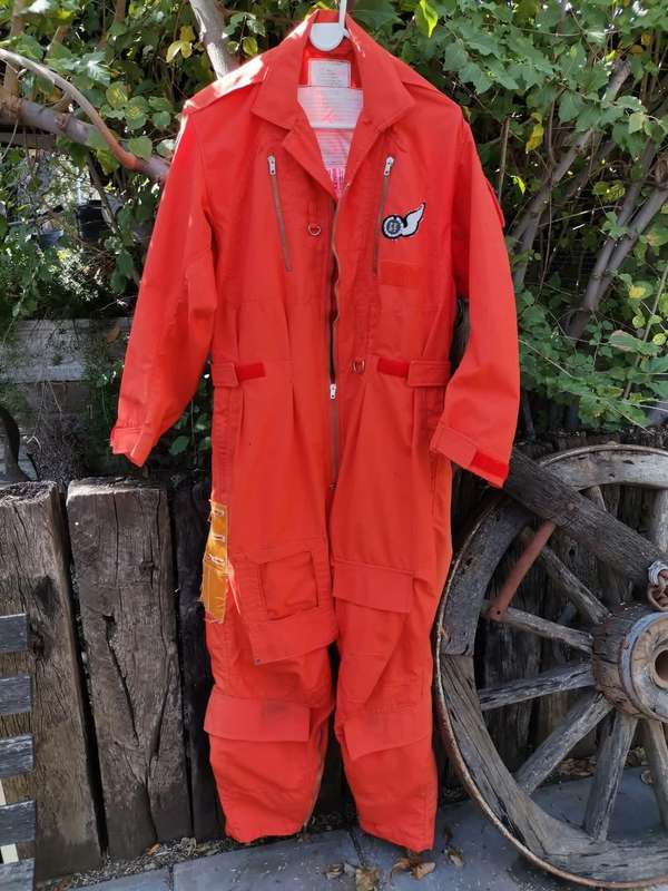 GENUINE ORANGE SOUTH AFRICAN AIR FORCE FLIGHT SUIT FROM 1979.