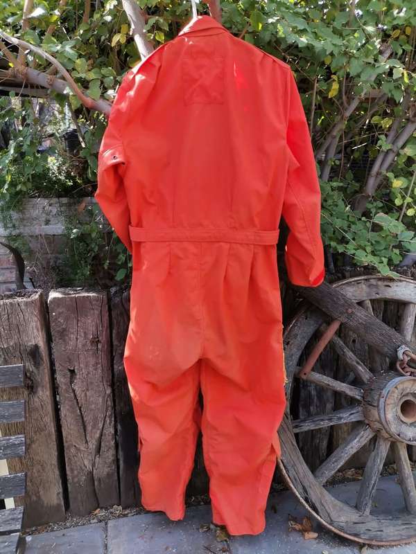 GENUINE ORANGE SOUTH AFRICAN AIR FORCE FLIGHT SUIT FROM 1979.