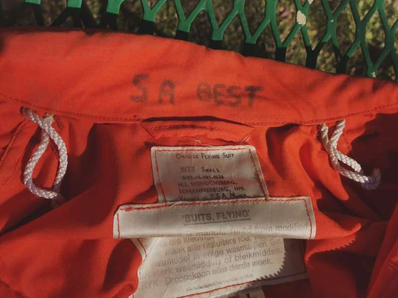 GENUINE ORANGE SOUTH AFRICAN AIR FORCE FLIGHT SUIT FROM 1979.