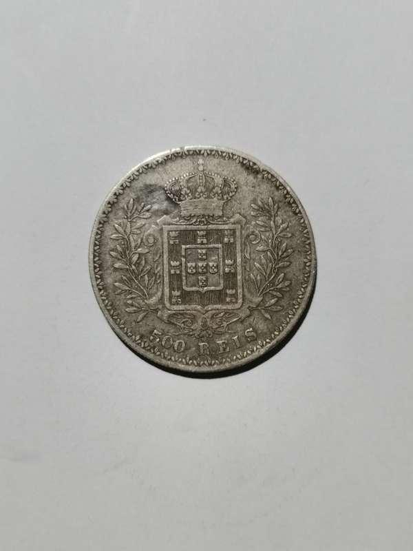 1896 PORTUGAL 917 SILVER 500 REIS. WEIGHT: 12.5 GRAMS