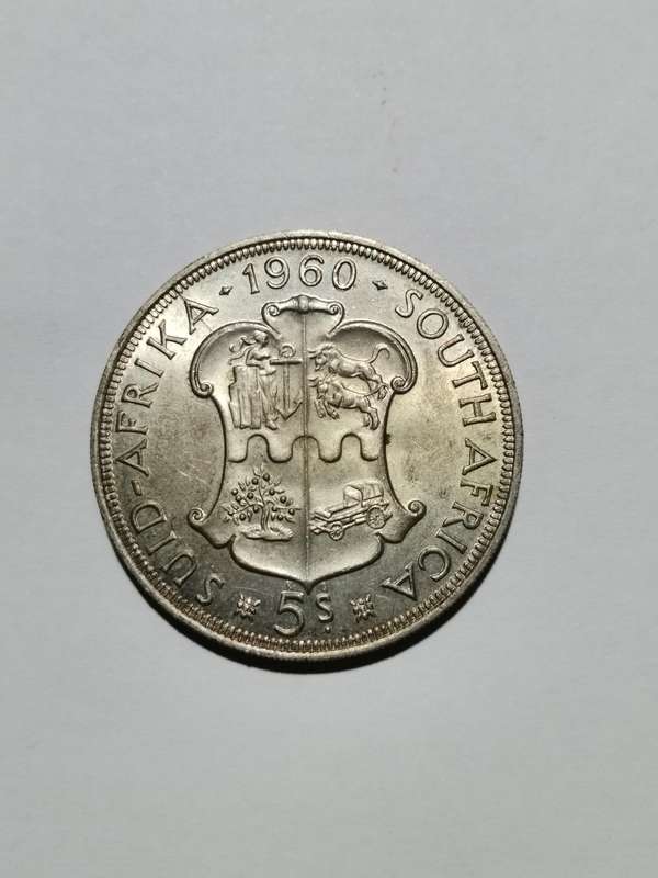 SA UNION SILVER 1960 5 SHILLING. UNC.