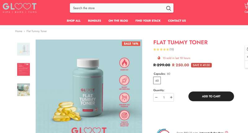 GLOOT FLAT TUMMY TONER - 60 CAPSULES