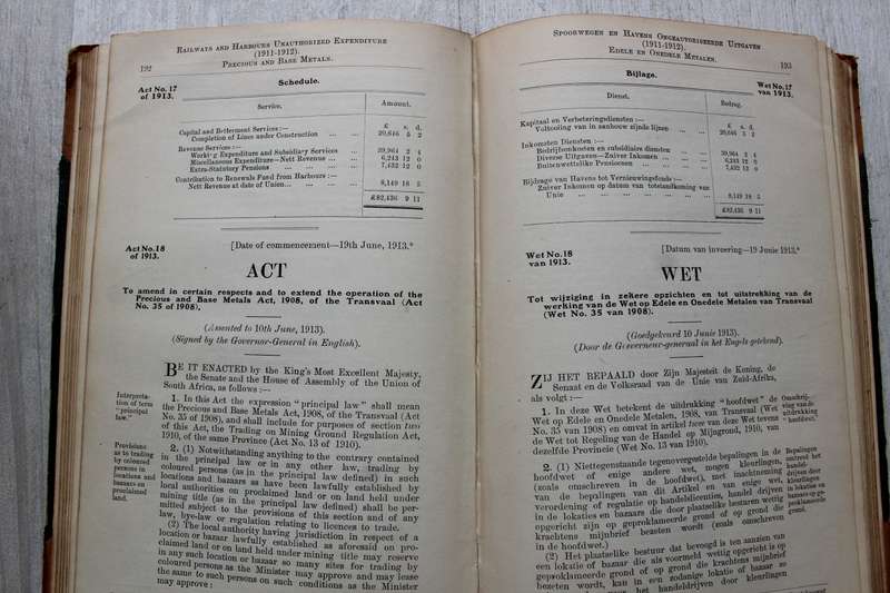 1913 STATUTES OF THE UNION OF SOUTH AFRICA \ WETTEN VAN DE UNIE VAN ZUID-AFRIKA