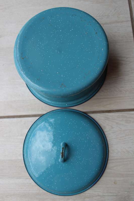 Vintage Enamel Caribbean Blue Stock Pot - large - size