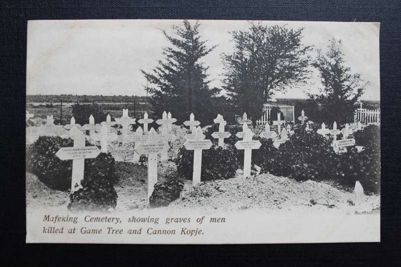 Post Card postcard - Mafeking Cemetary, graves of men killed at Game Tree and Cannon Kopje