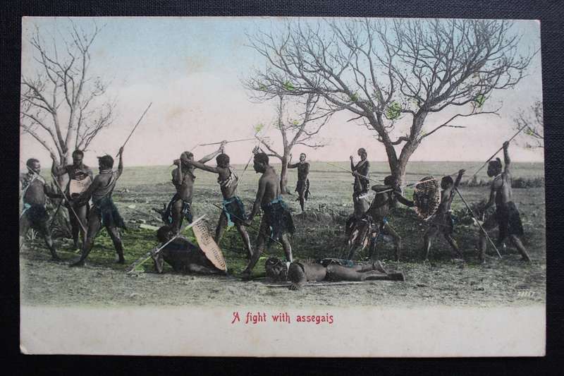 Post Card postcard - A fight with assegais