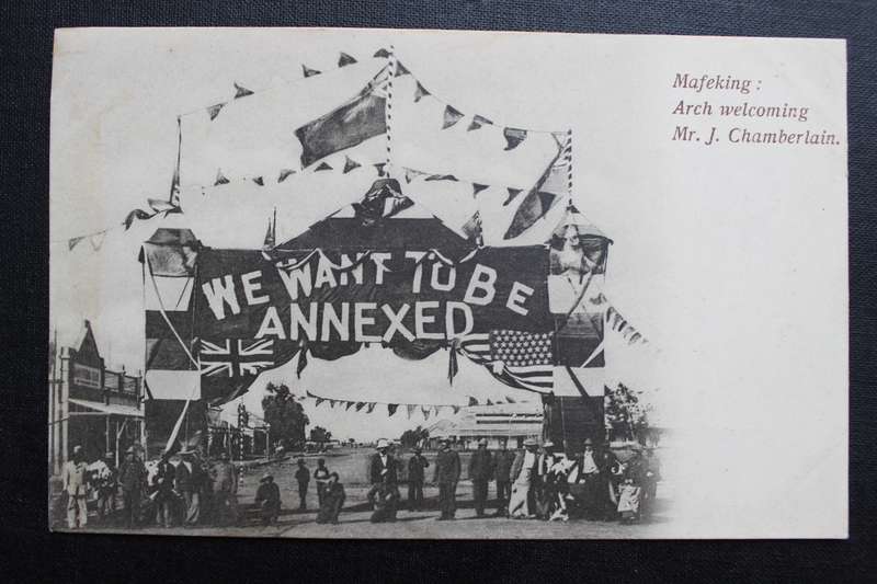 Post card postcard Mafeking: Arch welcoming Mr. J Chamberlain