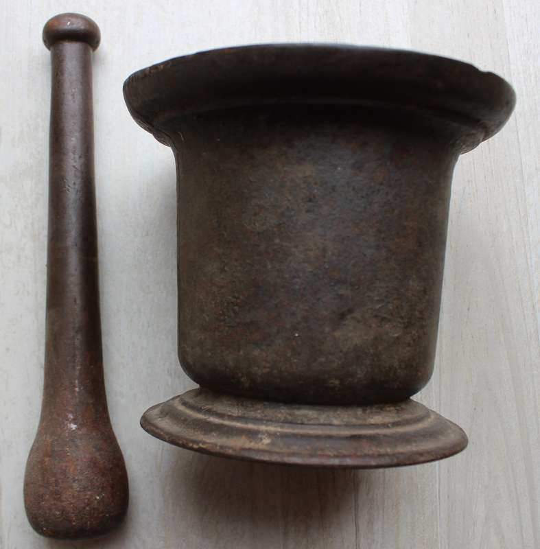 Antique cast iron mortar and pestle