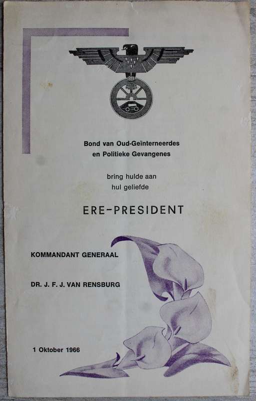 Ossewabrandwag - Bond van Oudgeinterneerdes en Gevangenes 1966 / Van Rensburg begrafnis brief
