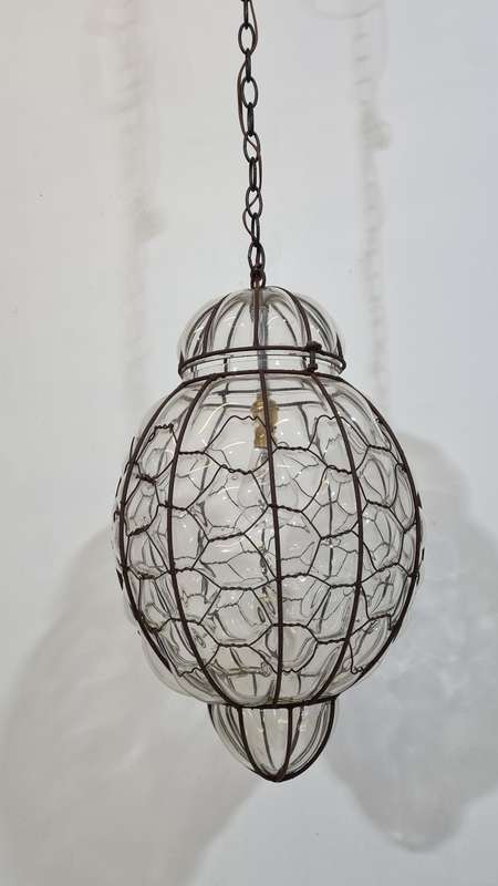 Large Vintage Caged Glass Ceiling Light