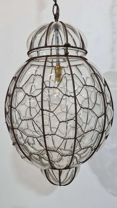 Large Vintage Caged Glass Ceiling Light