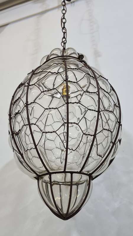 Large Vintage Caged Glass Ceiling Light