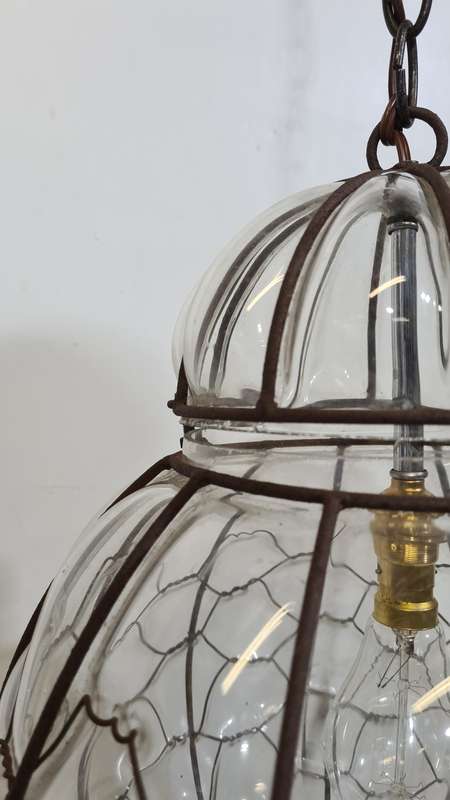 Large Vintage Caged Glass Ceiling Light