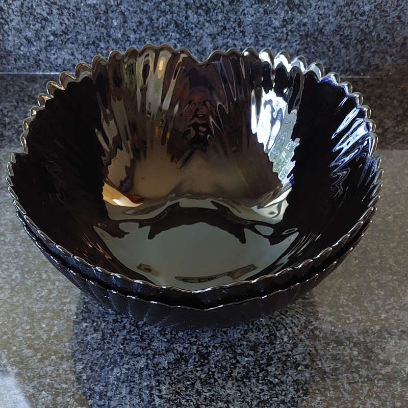 Two Big Retro Black Arcoroc France Salad Serving Bowls