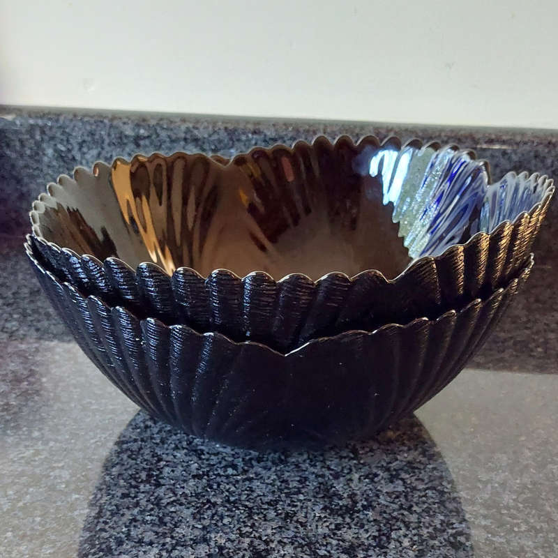 Two Big Retro Black Arcoroc France Salad Serving Bowls