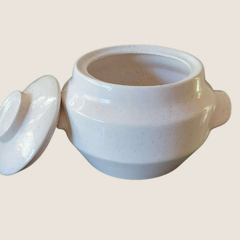 Vintage Cream Speckled Round Tureen Serving Bowl