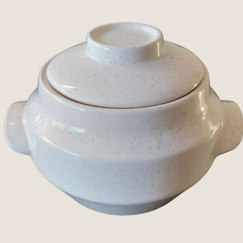 Vintage Cream Speckled Round Tureen Serving Bowl
