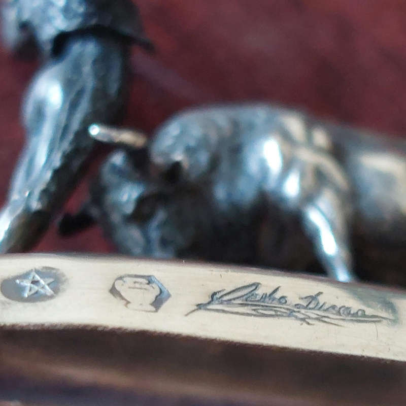 Eight Vintage Pedro Duran - Spanish Bullfighting Corrida De Toros Silver Place Card Holders