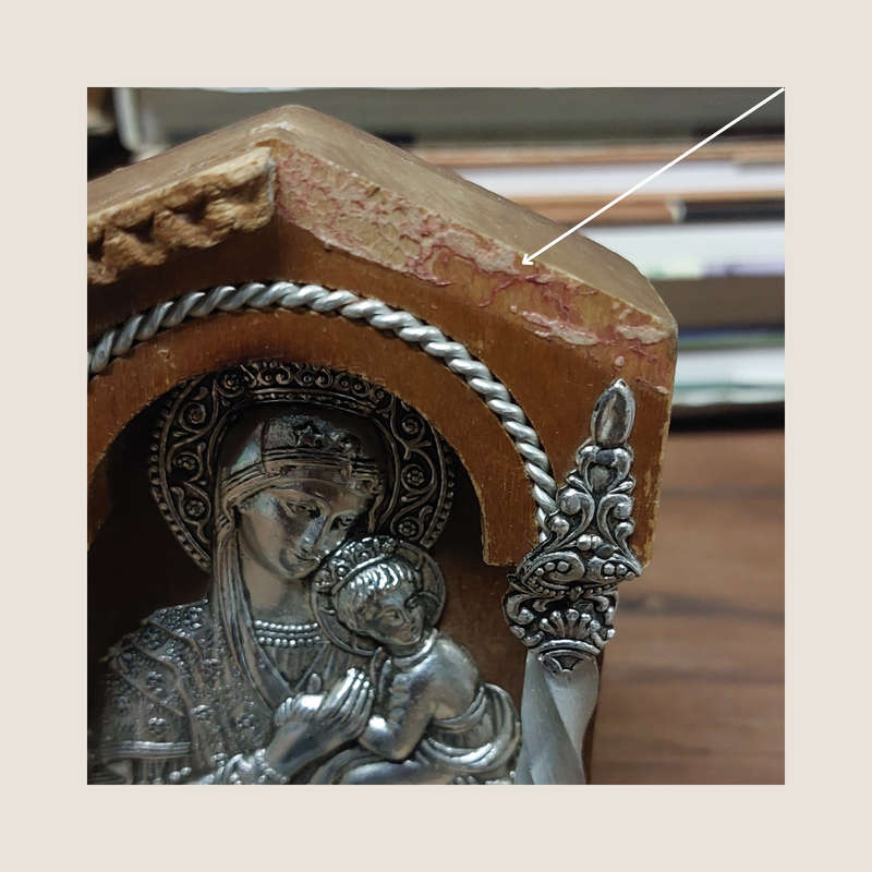 Vintage Greek Orthodox Silver Tin Metal Icon Shrine Lamp