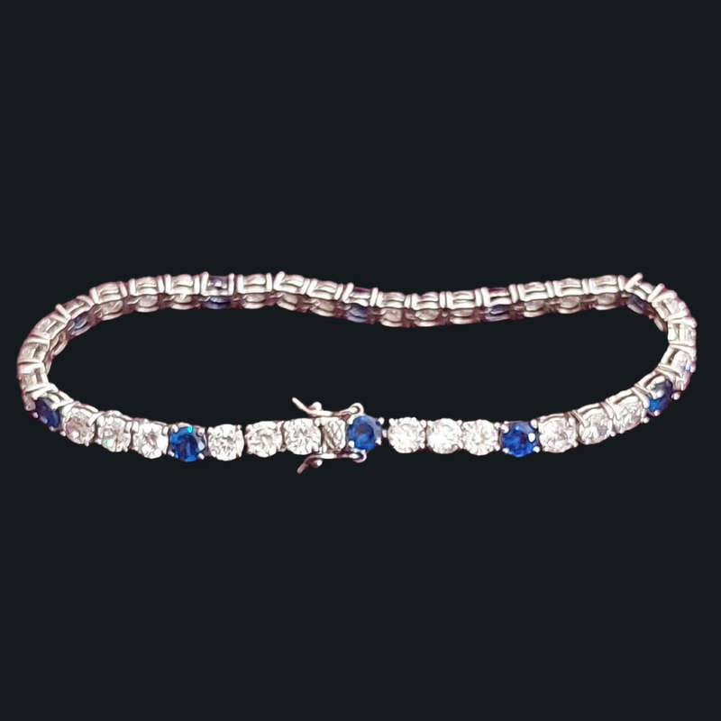 Silver 925 Tennis Bracelet with Sapphire and Diamond Cubic Zirconia Stones