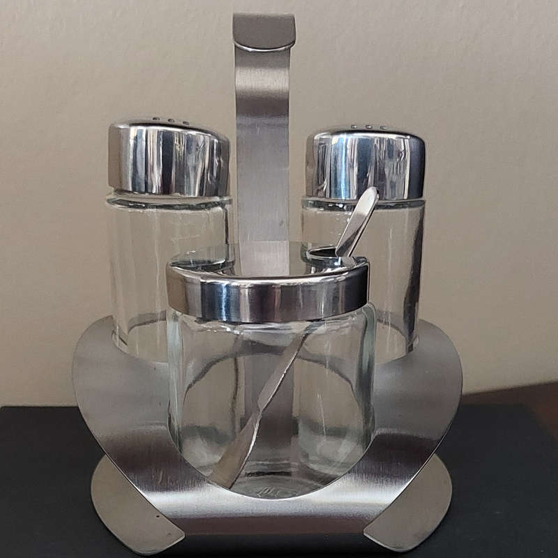 Steel Salt Pepper & Mustard Cruet Set
