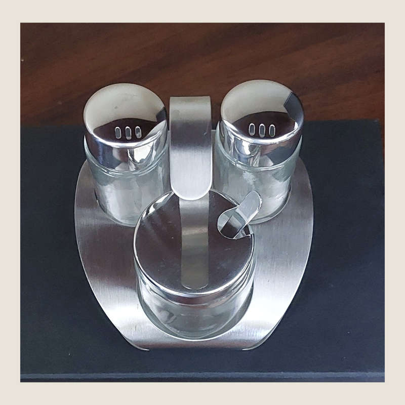 Steel Salt Pepper & Mustard Cruet Set