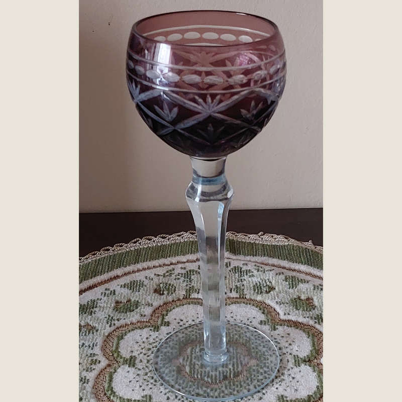 Twelve Vintage Purple Coloured Crystal Stem Wine Glasses