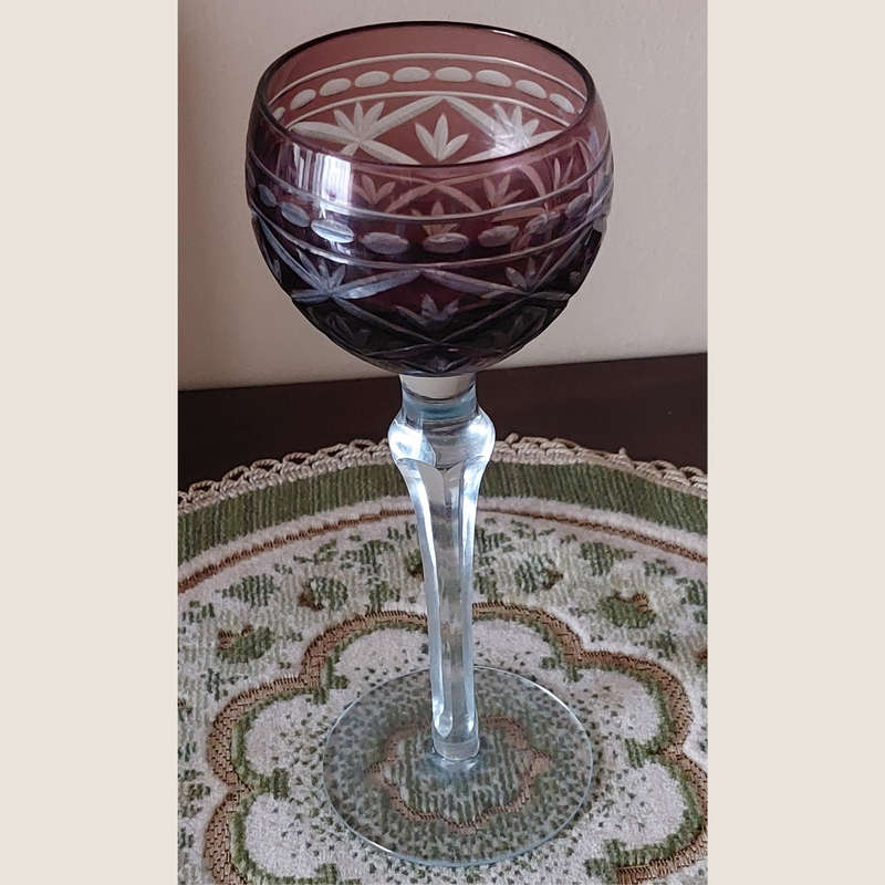 Twelve Vintage Purple Coloured Crystal Stem Wine Glasses
