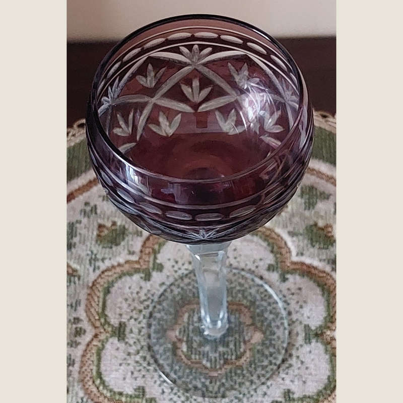 Twelve Vintage Purple Coloured Crystal Stem Wine Glasses