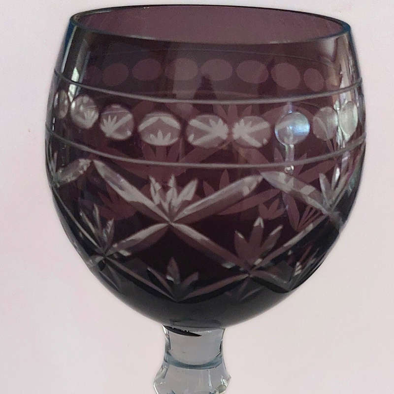 Twelve Vintage Purple Coloured Crystal Stem Wine Glasses