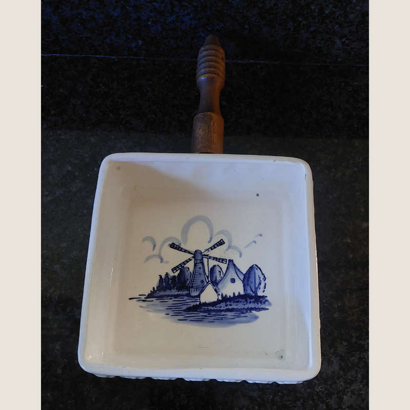 Vintage White Square Dish with Blue Delft Windmill