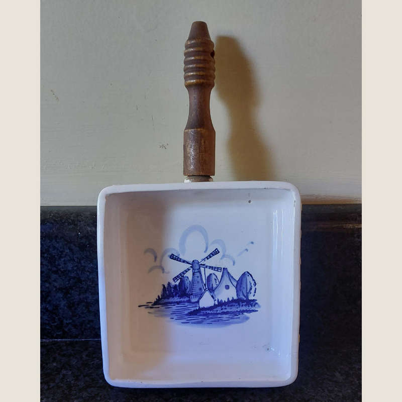 Vintage White Square Dish with Blue Delft Windmill