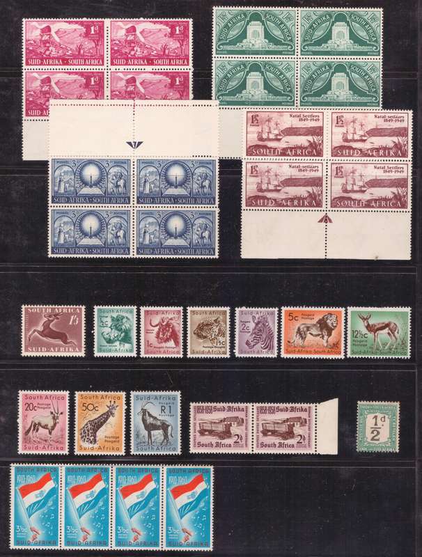South Africa (Union) stamps on sheets x 2, 1935-52, Selection of UMM to MH