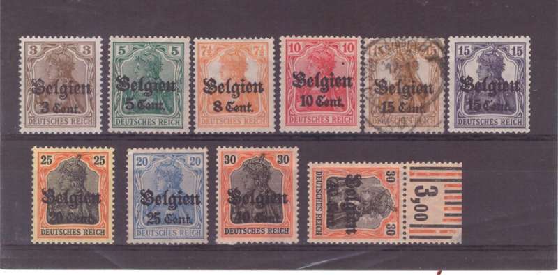 Germany (Belgian Occ), 1916-18, German stamps opt T4, UMM - MH, Selection of SG11-19