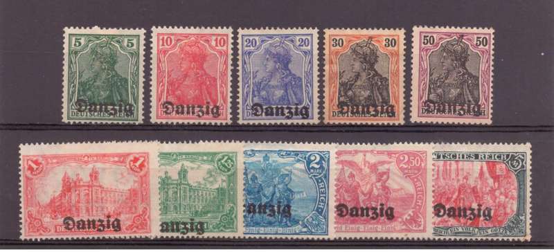 Germany (Danzig) stamps, 1920, MH, Opt T1, Selection of SG 1-15a, CV Est R390