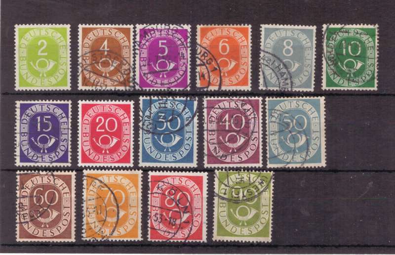 Germany - Allied Occupation stamps, 1951-52, USED, SG 1045-1060m Full set of 16, CV £60/R1380