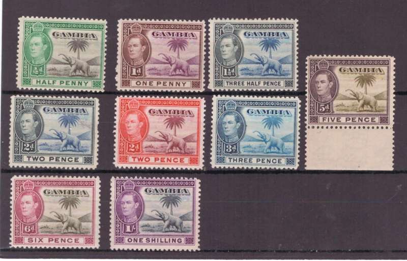 Gambia Stamps, 1938, KGVl, MLH, selection of 9, SG 150-156, CV R600