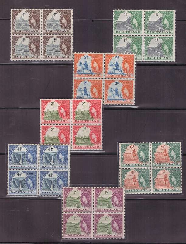 Basutoland, 1954, QEll, Def Issue, Blocks of 4, SACC 43-49, UMM