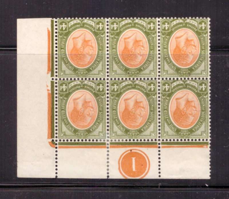 Union of South Africa, 1913, KGV, UMM, Block of 6, 4d, Watermark Inverted