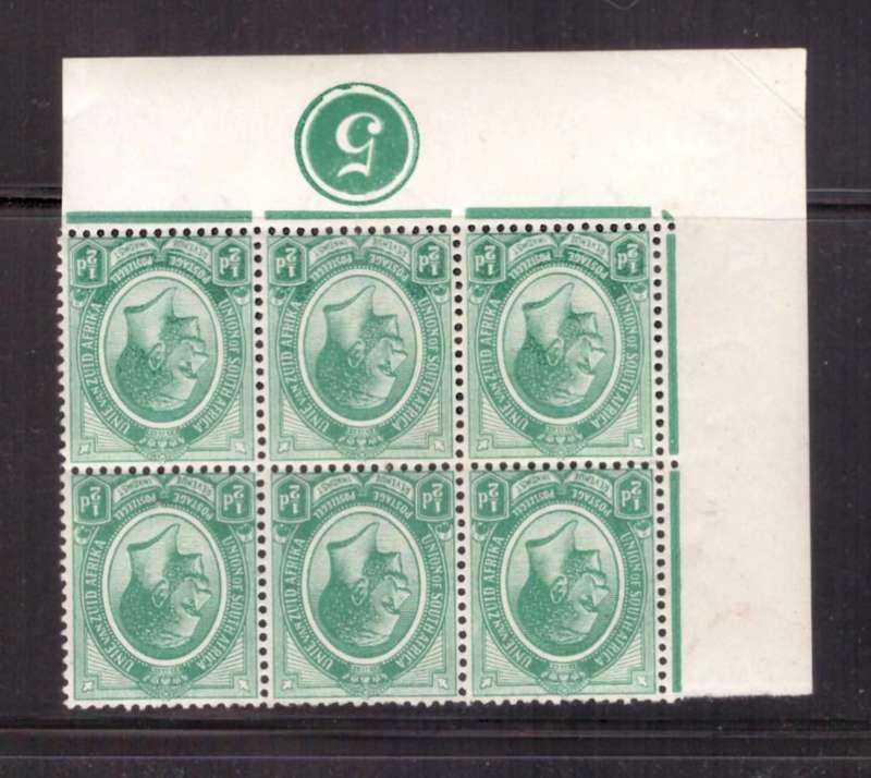 Union of South Africa, 1913, KGV, UMM, Block of 6, 1/2 d, Watermark Inverted