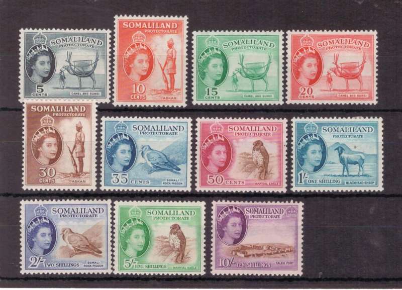Somaliland Protectorate, 1953, QEll, MLH, Set 10 of 11, SG 137-148, CV £100/R2300
