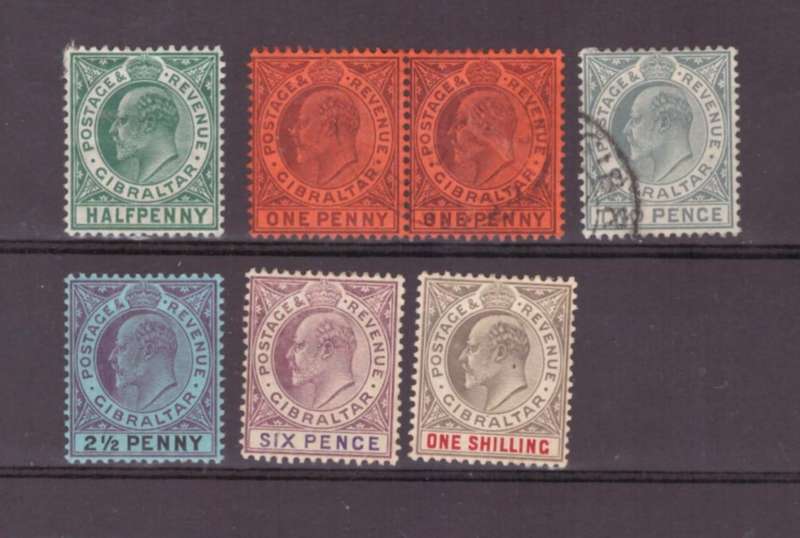 Gibraltar stamps, 1903, KEVll, Selection of MLH-USED, SG 46-51, Est CV £160/R3680