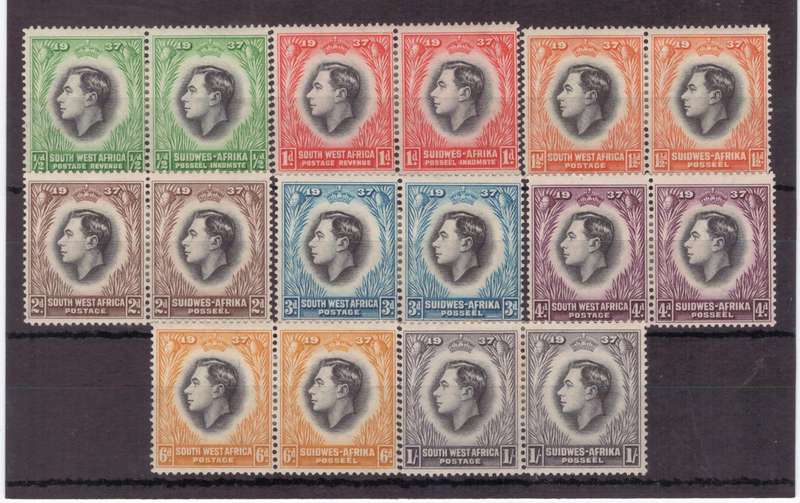 SWA, 1937, KGVl, MH, SACC 124-131, full set of pairs