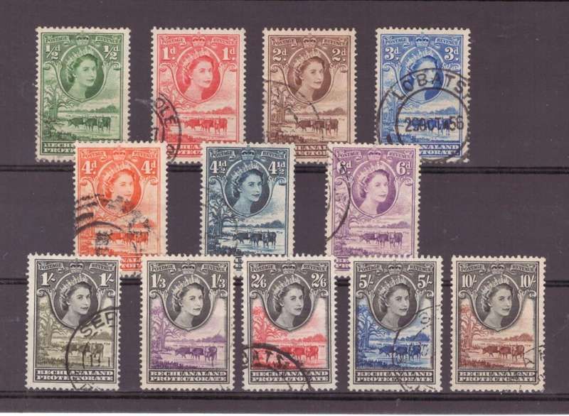 Bechuanaland Protectorate, 1955, QEll, MLH-USED, SACC 138-149, Full set of 12, CV R1700