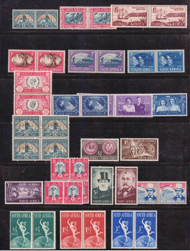 South Africa (Union) stamps on sheets x 2, 1935-52, Selection of UMM to MH