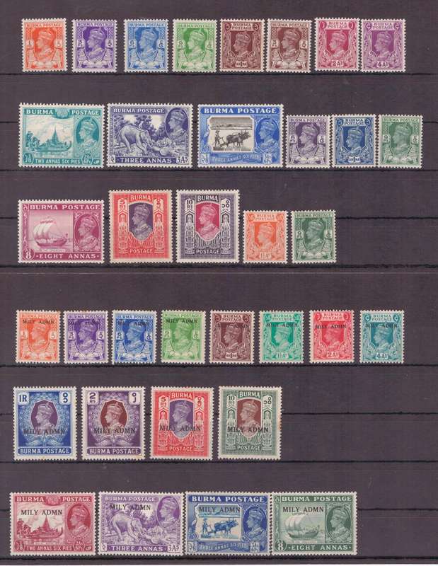 Burma - Selection of Burma / Opt 'Mily Admin' stamps, KGVl, MLH