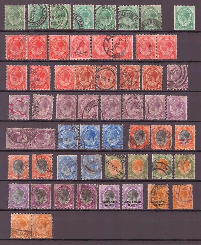 Union of South Africa, 1913, Selection of USED, incls 4 x Customs Duty stamps