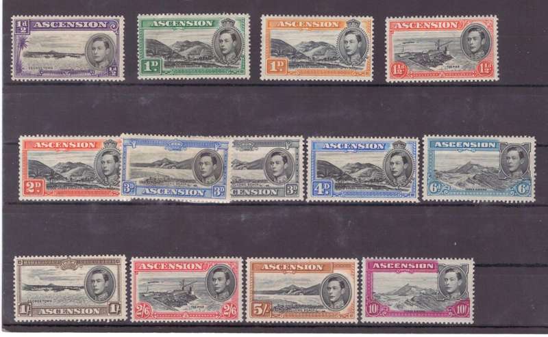 Ascension, 1938, KGVl, MH, SG 38-47, 3d blue p13 1/2, Rest p13, CV Est £320/R7680