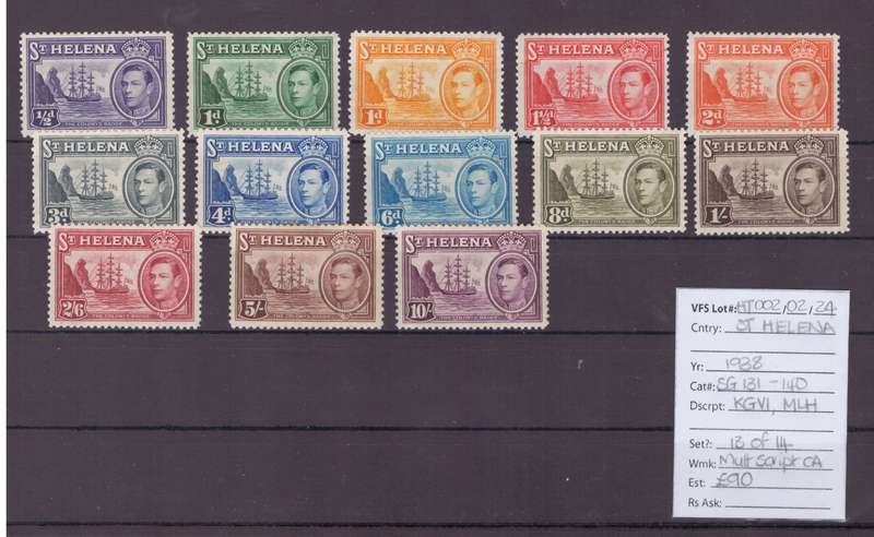 St Helena Stamps, KGVl, 1938, MLH, SG 131-140, CV£90/R2070, Ask R400