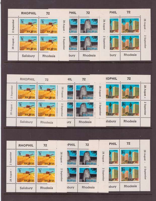 Rhodesia Stamps, 1972, UMM, Blocks of 4 each, diff perf schemes, SACC 236A-238C